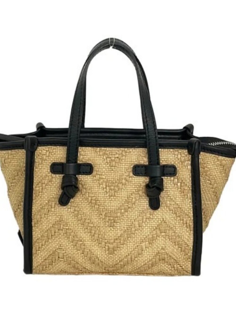 GIANNICHIARINI Miss Marcella Beige Black Straw Leather Handbag